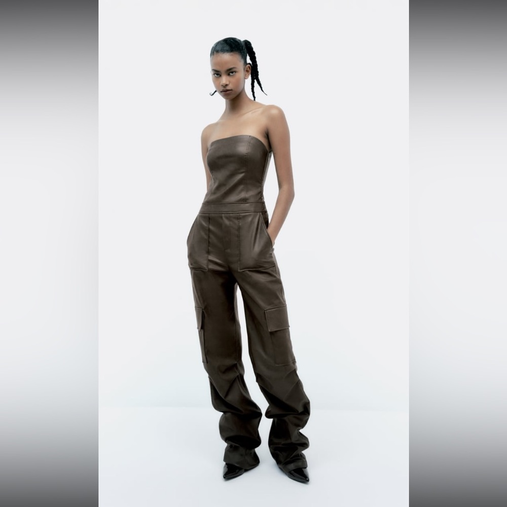 ZARA- FAUX LEATHER LONG JUMPSUIT